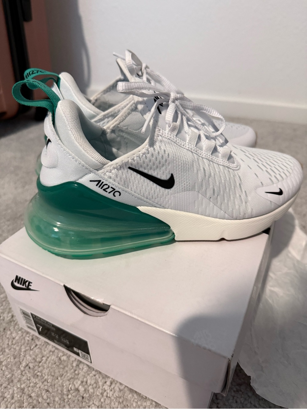 Nike White and Teal Air Max 270 Sneakers